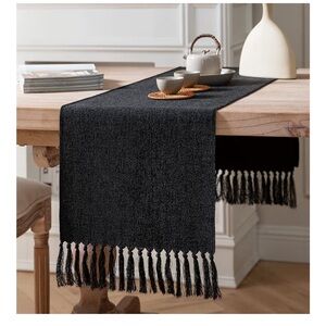Black Burlap Linen-Style Table Runner